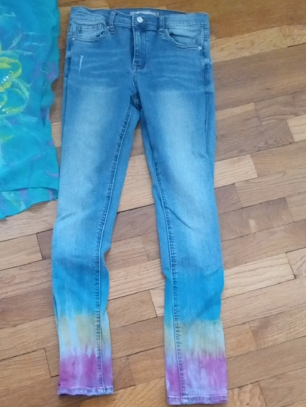 Teal Floral Tie-Front Top & Ombre Hem Skinny Jeans girl 14